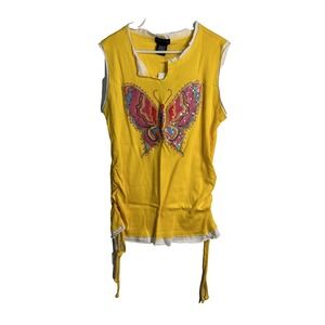 FANG girls yellow butterfly tank top shirt size large